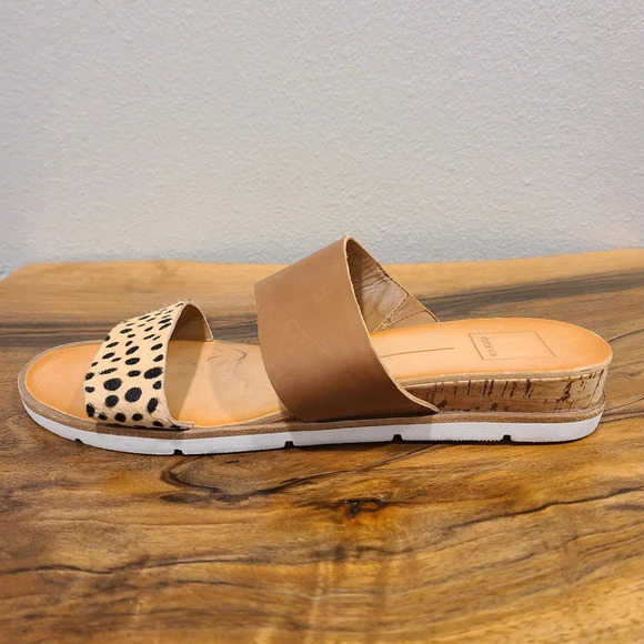 Dolce Vita Vala Leopard Print Calf Hair Slide Sandals - Picture 7 of 12